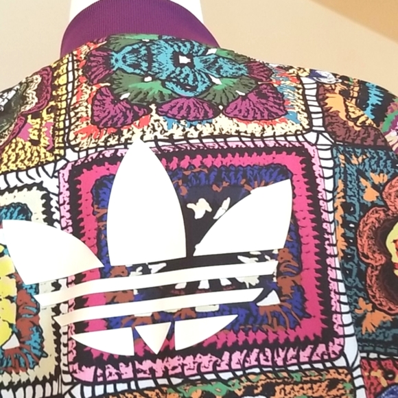 Adidas x FARM Rio HTF RARE Bomber Faux Crochet Patchwork Track Workout Jacket M - Picture 14 of 15